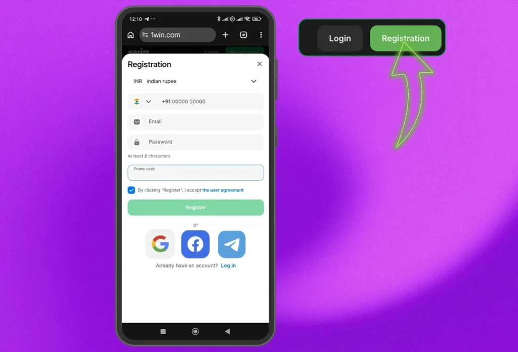 Registration in the 1win App in India